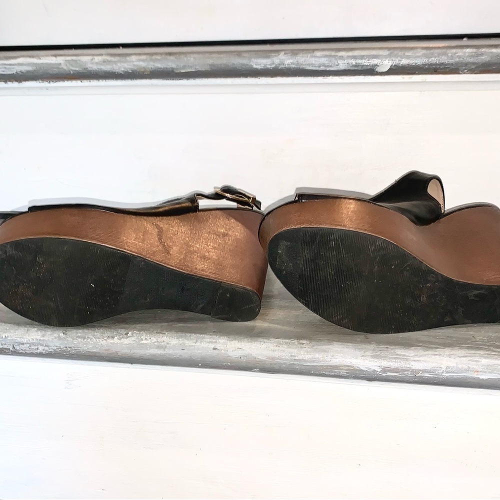 Glaze Platform Wedge Slingback peep toe Sandals Brown and Black size 8 - Picture 10 of 11